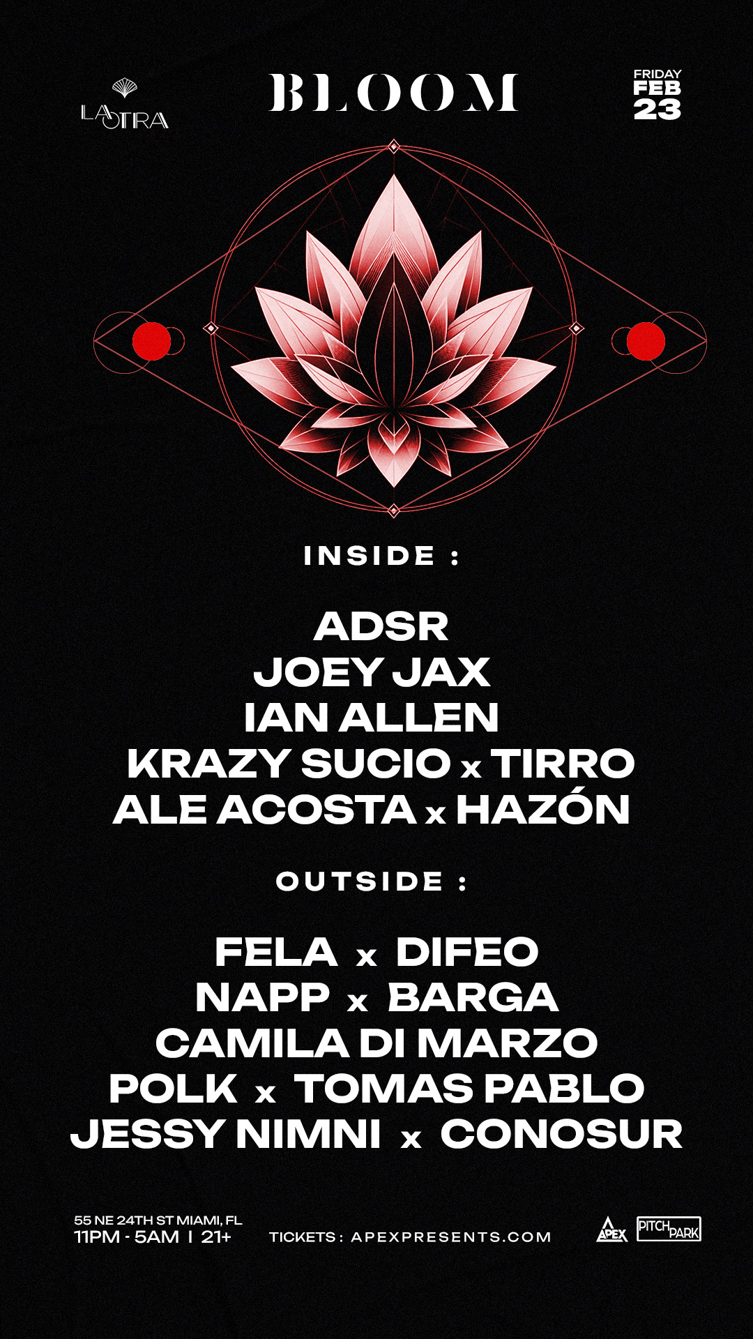 Bloom at La Otra - Joey Jax, TIRRO b2b Krazy Sucio, Ian Allen, ADSR, Blejo-Hazon (Reel)